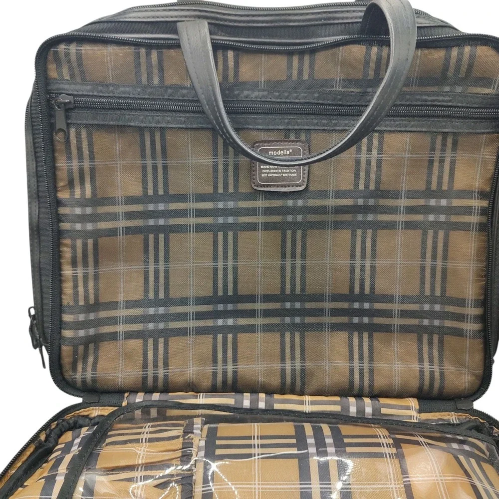 Modella‎ Travel Bag Organizer Makeup Black Canvas Three Sections Multi Pockets